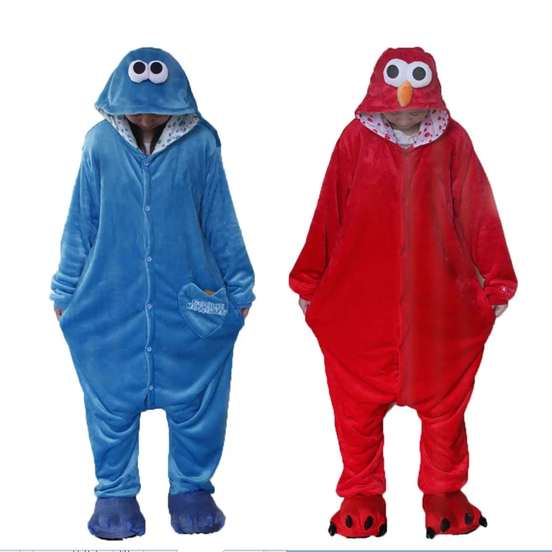 

Kigurumi Men women Flannel Adult Animal Onesie Cookie Monster Pajamas Disfraces Sleepsuit Sleepwear Pyjamas Costumes Hooded