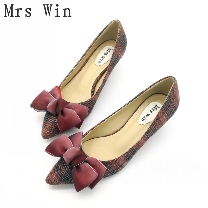 

2018 New Spring Autumn Shoes Women Pumps High Heels Bowknot Pointed Toe Slip-On Ladies Single Shoes Feminino Footwear Plus Size
