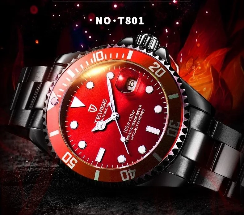 1TEVISE Red Watch Men Creative Luminous Watches Date Waterproof Clock Man Blue Automatic Watch Purple Mechanical Wristwatches (3)