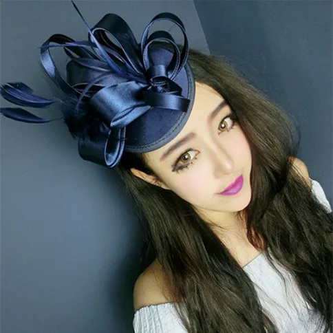  Freeshipping fashion elegant ladies royal fascinator linen santi bridal feather hat hairpins clips 