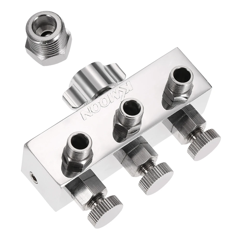 KKmoom Airbrush Air Hose Splitter 3 Way With Regulated Metering Manifold& 1/4" BSP Female Inlet+ 1/8" BSP Male Air Outlet