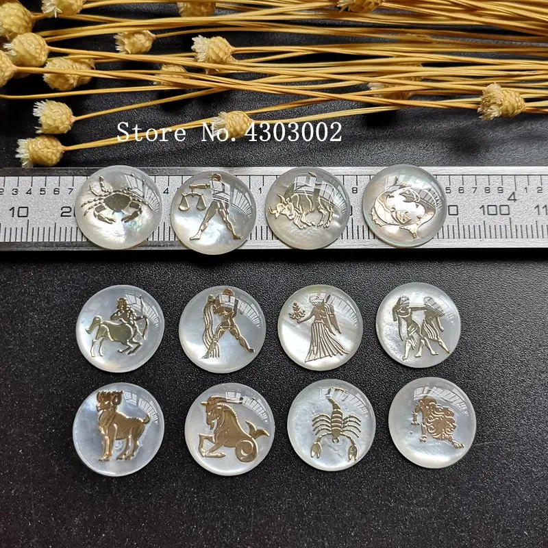 

12pcs/lot 12 Zodiac & Horoscope Natural Mother of Pearl Shell for DIY Necklace Jewelry Zodiac MOP Pearl Shell for Jewelry