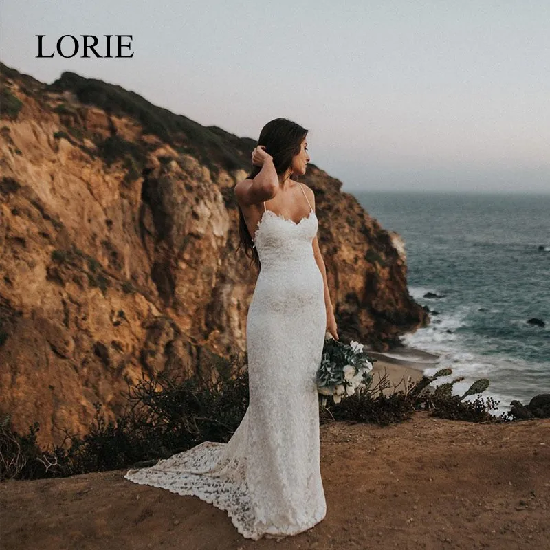 

LORIE Sexy Lace Mermaid Wedding Dresses 2018 Robe de soiree Beach Wedding Dress Spaghetti Straps Bridal Dress Sweep Train