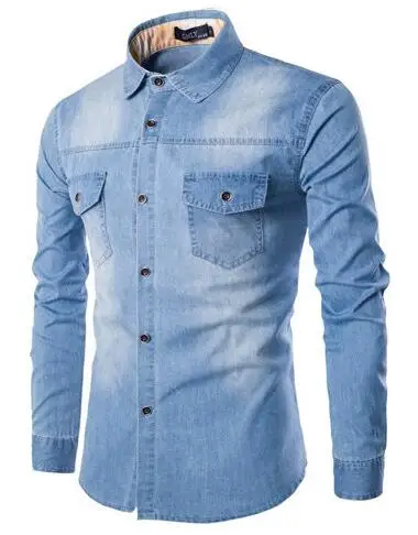 ZOGAA Мужская джинсовая рубашка с длинным рукавом мужская повседневная одежда мужские джинсовые рубашки высокого качества уличная одежда горячая Распродажа мужские рубашки - Цвет: Синий