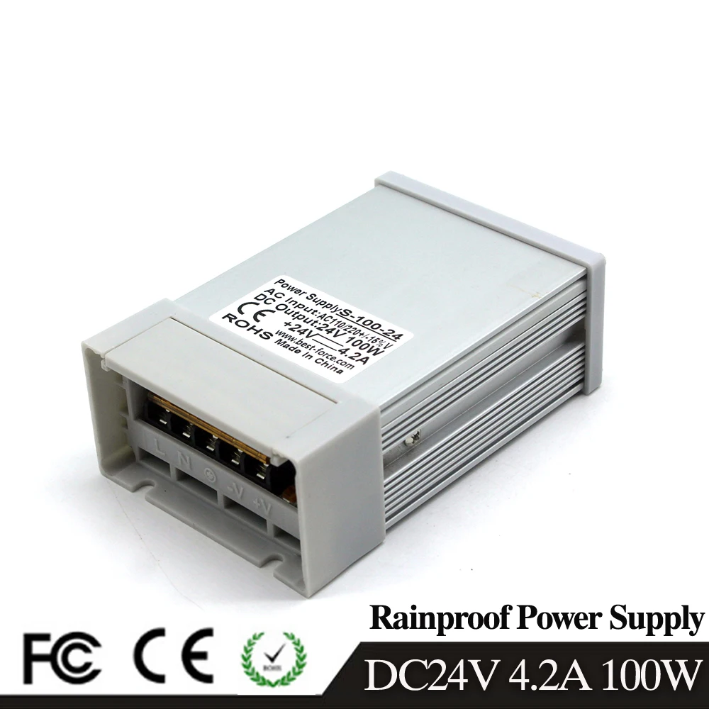 Rainproof 24V 4.2A 100W Switching Power Supply Outdoor 110V 220V AC to DC24V LED Driver adapter Converter For Led Strip Light |