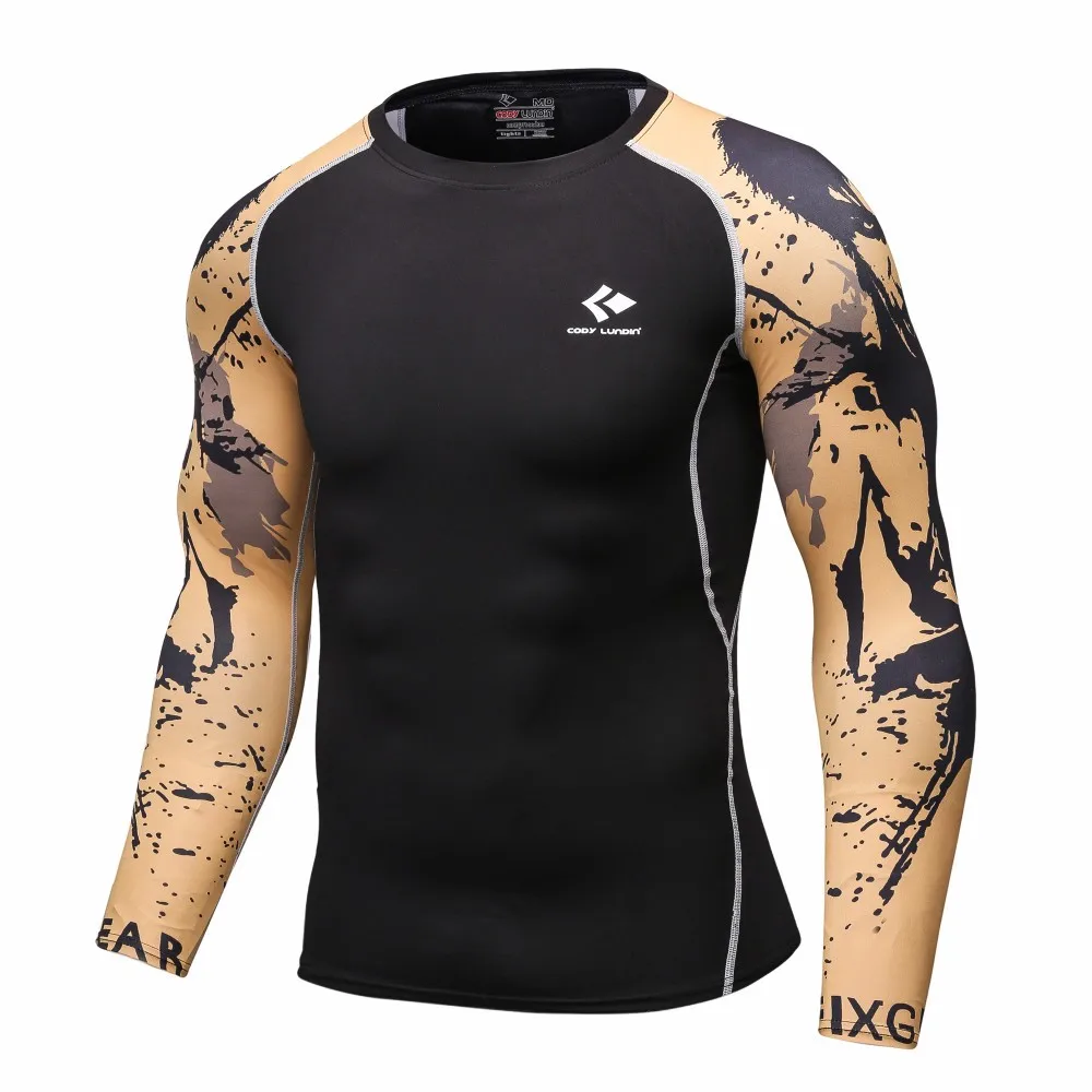 

Men Compression T-Shirt MMA Tight Crossfit Fitness Clothing Long Sleeve Base Layer Skin T Shirt Men Fashion Sportwear Tee Shirt