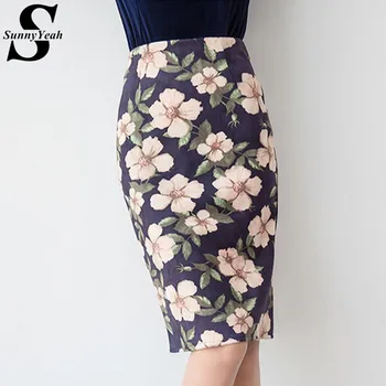 

SunnYeah Plus Size Print Midi Skirt Women Elegant Office Ladies 2018 Autumn Winter Bodycon Skirt High Waist Pencil Skirts Female