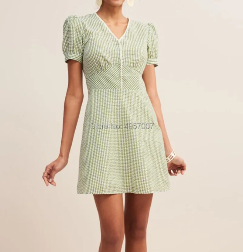 

Elfbop Ladies Cotton Blend V Neck Short Mini Dress With Gathring Waist & Short Sleeve