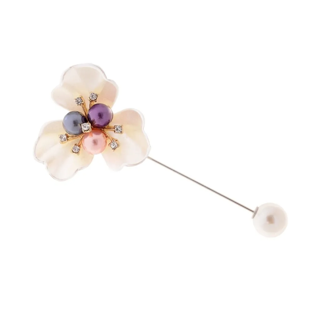 الراقية طويل إبرة بروش قذيفة اللؤلؤ حجر الراين زهرة دبابيس و دبابيس النساء دعوى سترة معطف قميص موهير شارة بدبوس