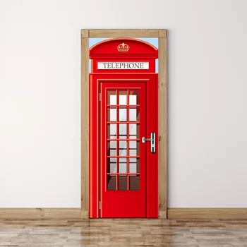 

European Style 3D Phone Booth Vinyl Wall Stickers Removable Dormitory Bedroom Living Room Art Door Stickers Home Decor DM010