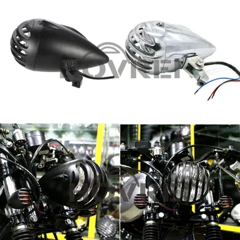 

Universal Retro Motorcycle Aluminum front H4 Finned Grill headlight vintage Headlamp Lampshade for For Harley Chopper Custom