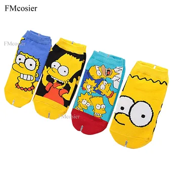 

4 Pairs Women Boat Socks Cotton Cute Cartoon Short No Show Invisible Non-slip Low Cut Summer sox Girls Sock Slippers