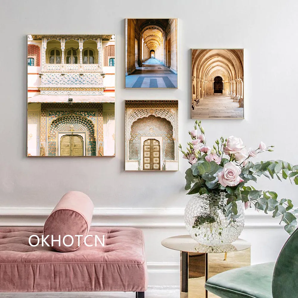 

Morocco Building Wall Door Art Canvas Painting Religion Landscape Posters And Prints Wall Pictures For Living Room Wall Decor