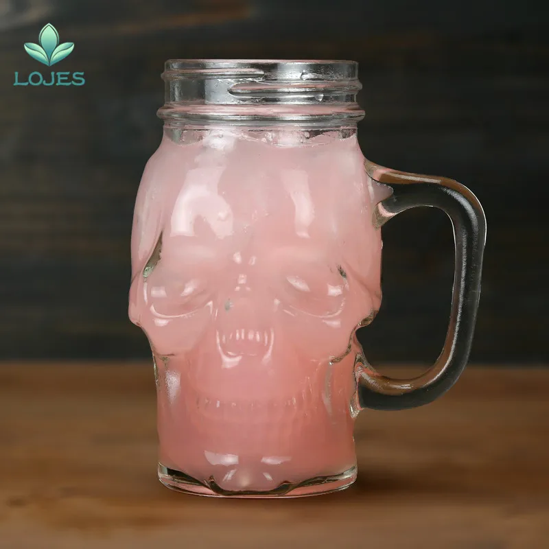 Новое поступление 500 мл стеклянная бутылка в форме черепа чашечкой кружкой Прохладный Творческий банка Мейсона для ресторана для питья пива молока сока в качестве подарка