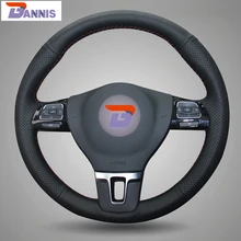 BANNIS Black Leather DIY Hand-stitched Steering Wheel Cover for Volkswagen VW Gol Tiguan Passat B7 CC Touran Magotan Sagitar