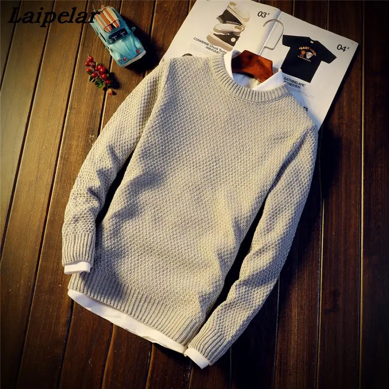 

Latest Winter New Fashion Trend Men's Coarse Needle Round Neck Personality Youth Style Sweater Men Models Laipelar