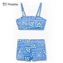 Одежда для купания для маленьких девочек; комплект из двух предметов для маленьких девочек; комплект из 2 предметов с оборками и лямкой на шее; купальный костюм; комплекты купальных костюмов; детская одежда