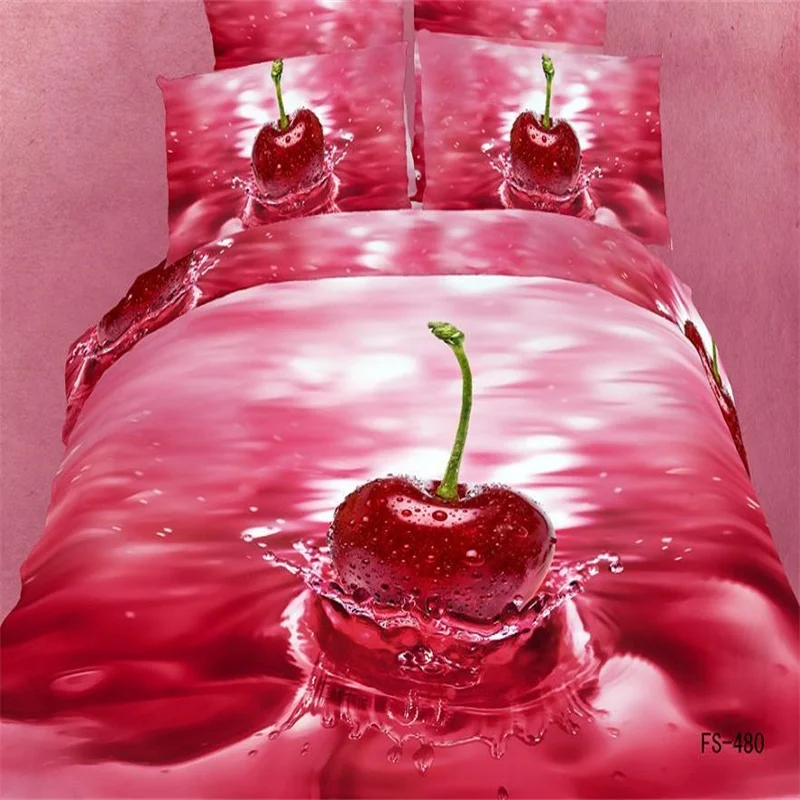 

3D Red Cherry Bedding Set Queen Size 100% Cotton Printed Bed in a bag 4 pieces Contain Quilt Cover Bedsheets Pillowcase for Sale