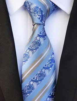 

Luxury Men Fashion Paisley Striped Tie Stylish Blue Necktie to Match Shirt