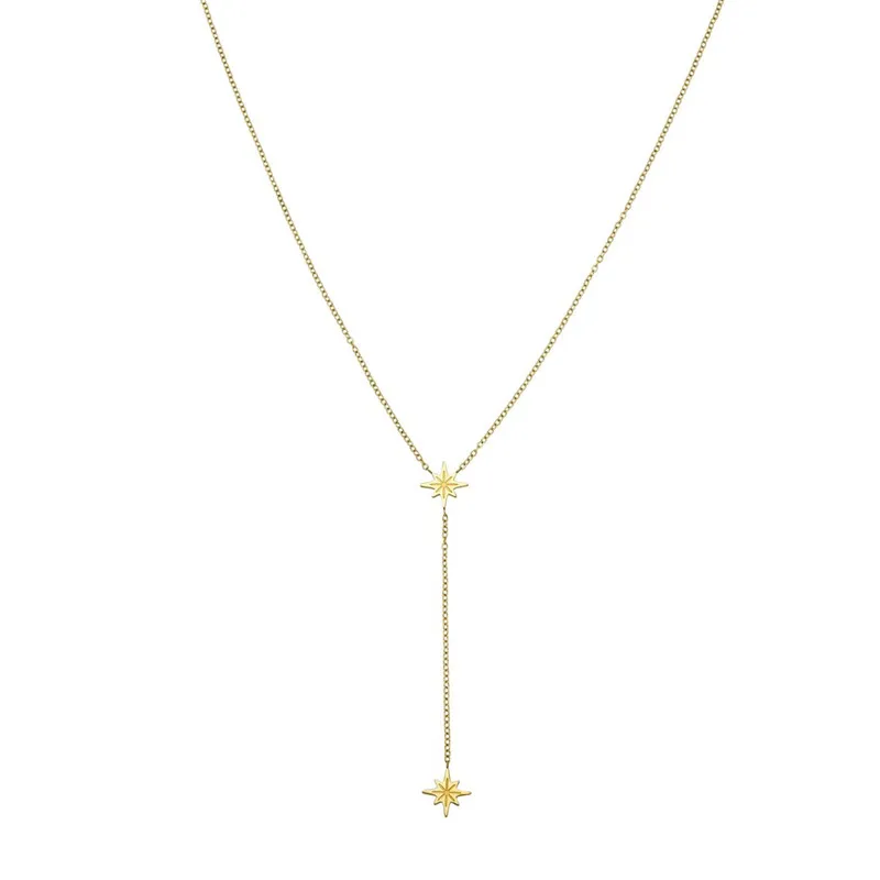 Mavis Hare новейшее ожерелье из нержавеющей стали со звездами с двумя тромбочками в форме звезды и изящной цепочкой, красивое платье, подарок для женщин - Окраска металла: gold
