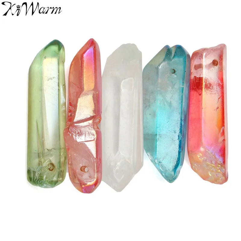 

KiWarm 5pcs Colorful Rainbow Titanium Aura Quartz Crystal Point Coloured Stones Specimen Minerals for Home Decor Craft Wholesale