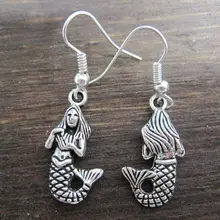 30 пар* русалка девушка* тибетские посеребренные серьги морской матросский Джерри тату 38 мм LK680