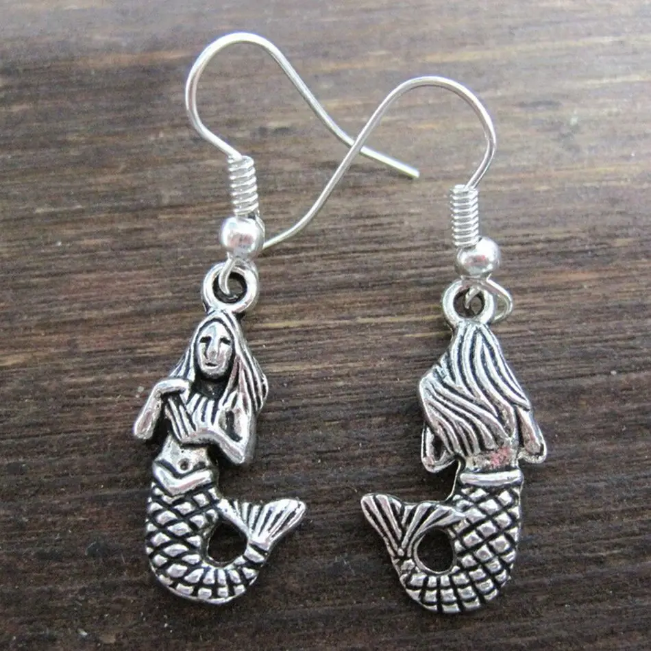 

30pair *MERMAID GIRL* Tibetan Silver Plated Earrings Nautical Sailor Jerry TATTOO 38MM LK680