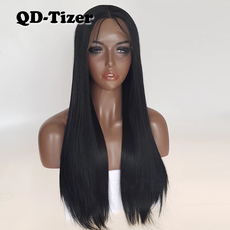 

QD-Tizer Long Straight Lace Front Wigs Black Hair Long Heat Resistant Synthetic Lace Wigs for Beauty Women