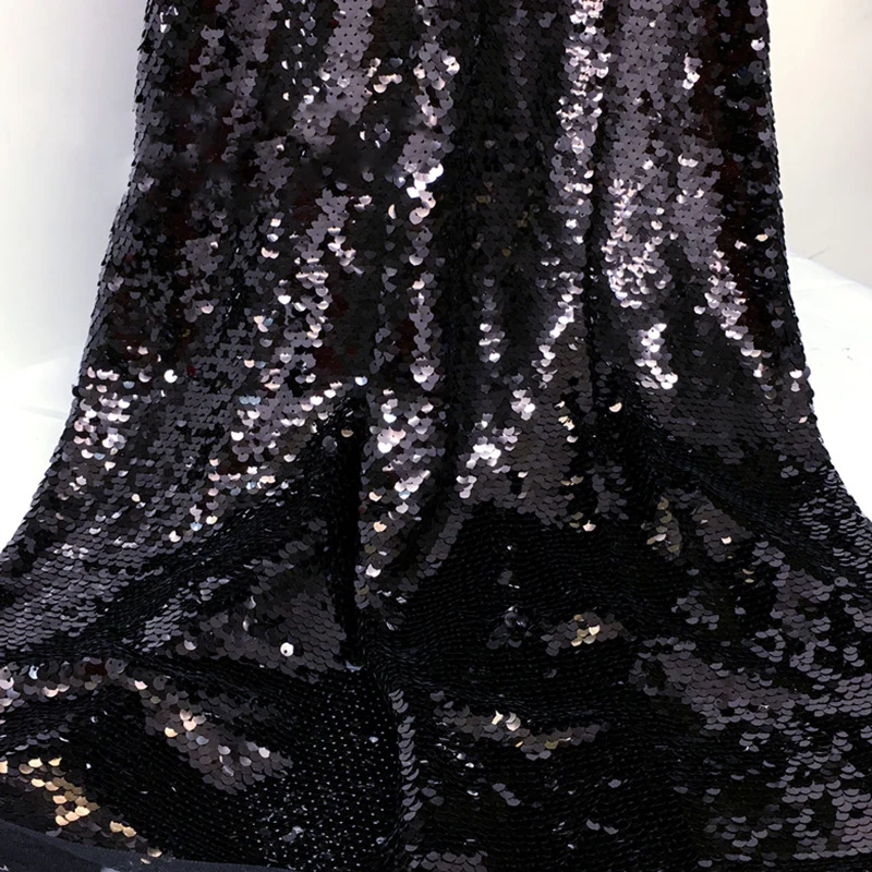 Новинка 5 мм черная двухслойная сетчатая ткань с блестками Telas дизайнерские DIY Вечерние Платья материал супер зашифрованная рыбья чешуя хлопья
