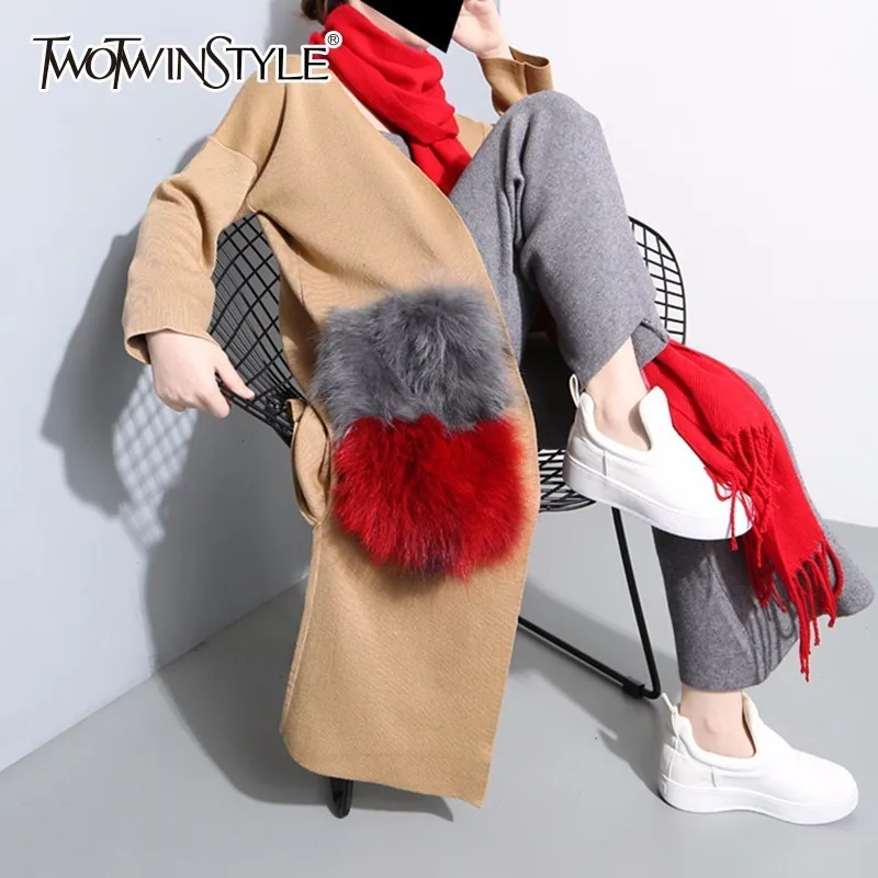 Длинный вязаный кардиган TWOTWINSTYLE осеннее пальто для женщин с карманами из
