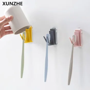 

XUNZHE 2PC Simple Color Bathroom Toothbrush Holder Suction Hooks 1 Position Tooth Brush Holder Wash Gargle Hook Tooth Mug Holder