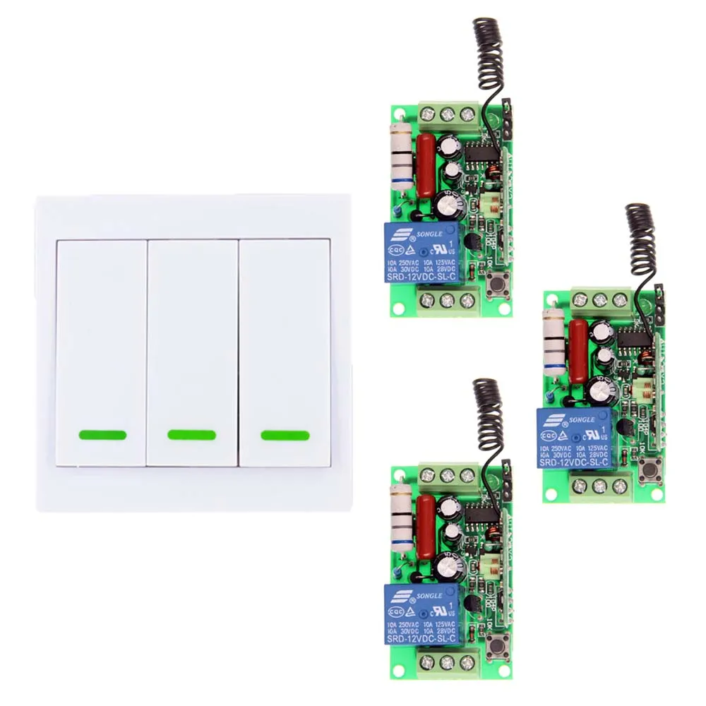 

AC 110V 220V 1 CH 1CH RF Wireless Remote Control Switch System For Ceiling LED Light Strips,Receiver + 3CH 86 Wall Transmitter