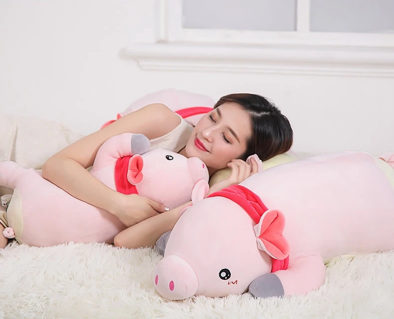 kawaii pink pig plush sleep long strips accompany pillow giant stuffed cartoon piggy doll toys for girl gift decoration 43inch 110cm DY50496  (4)