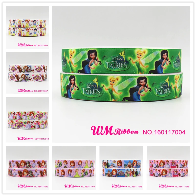 

Q&N ribbon 16mm 22mm 25mm 38mm 50mm 75mm princess printed grosgrain ribbon webbing 50yards/roll for headband