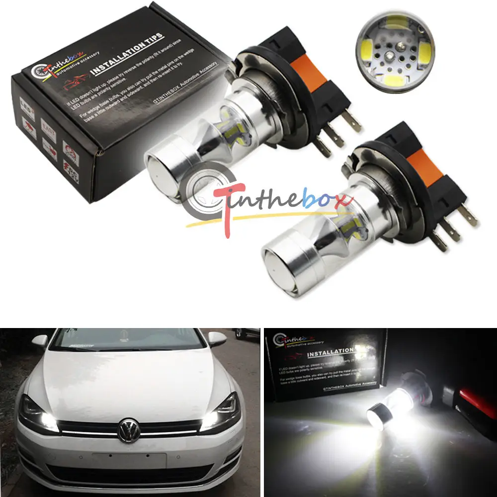 

2PC White H15 X-Bright 3535-SMD LED Bulb For Audi BMW Benz VW For Daytime Lights