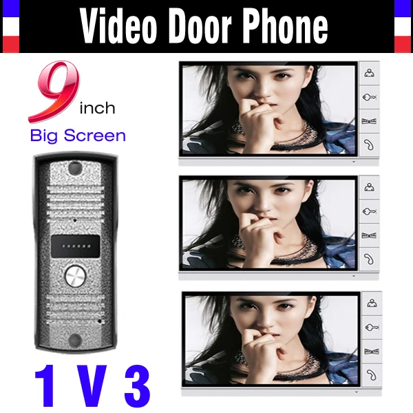 

9 Inch Color Lcd Monitor Wired Video Door Phone Intercom System Doorphone Intercom 3 Monitor 1 Door Camera Video Door Bell