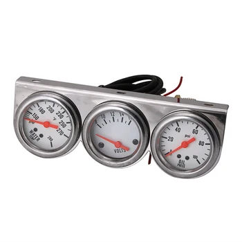 

1PC 12B(V) Car Gauge Sets Dash Panels Universal Oil Pressure Water Voltage Volt Triple Gauge Chrome Panel 2"