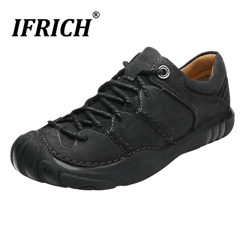 

2019 Genuine Leather Mountain Hiking Shoes Trekking Men Boots Lace Up Men Autumn Winter Outdoor Trainers Black Climbing Boots