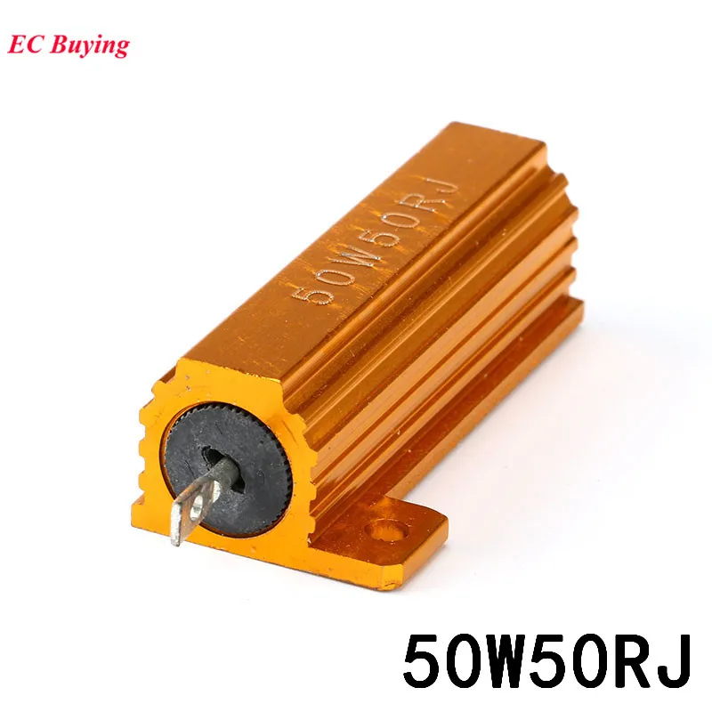 10 шт. RX24 50 Вт 50R металлический Алюминий корпусом резистор теплоотвода высокого Мощность сопротивление золотистый резистор 50 Ом
