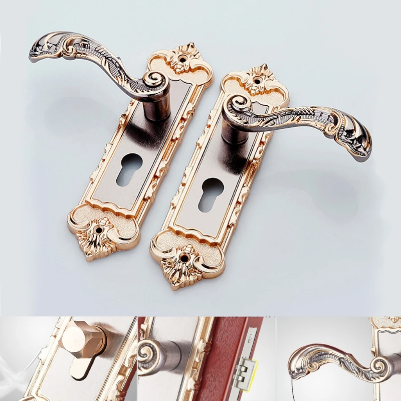 

OOTDTY European Style Mute Door Handle Interior Lock Anti-theft Vintage Furniture Gate