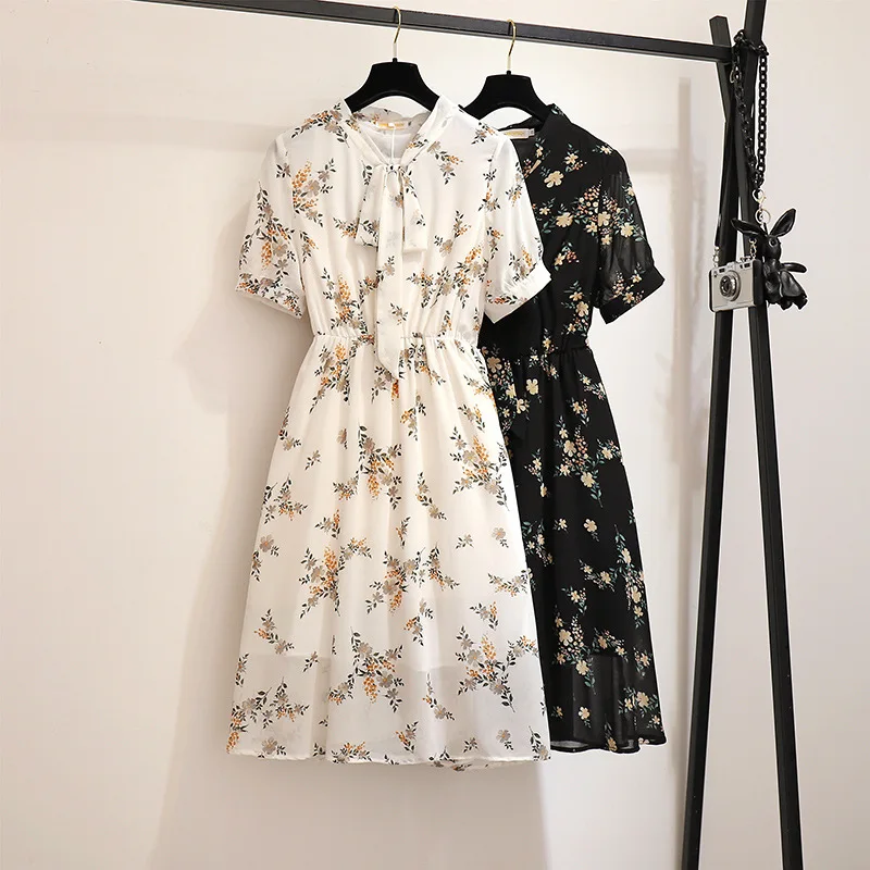

2XL-6XL Summer Plus size Print Dress Casual Women Loose Chiffon Floral Print Dress Ladies Elastic Waist Boho Large Size Dresses