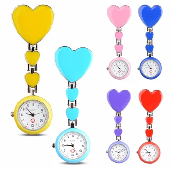 

Nurses Watches Doctor portable Fob Watch Brooches Heart Shap Pendant Batteries Medical Nurse Watch Pocket Quartz with Clip