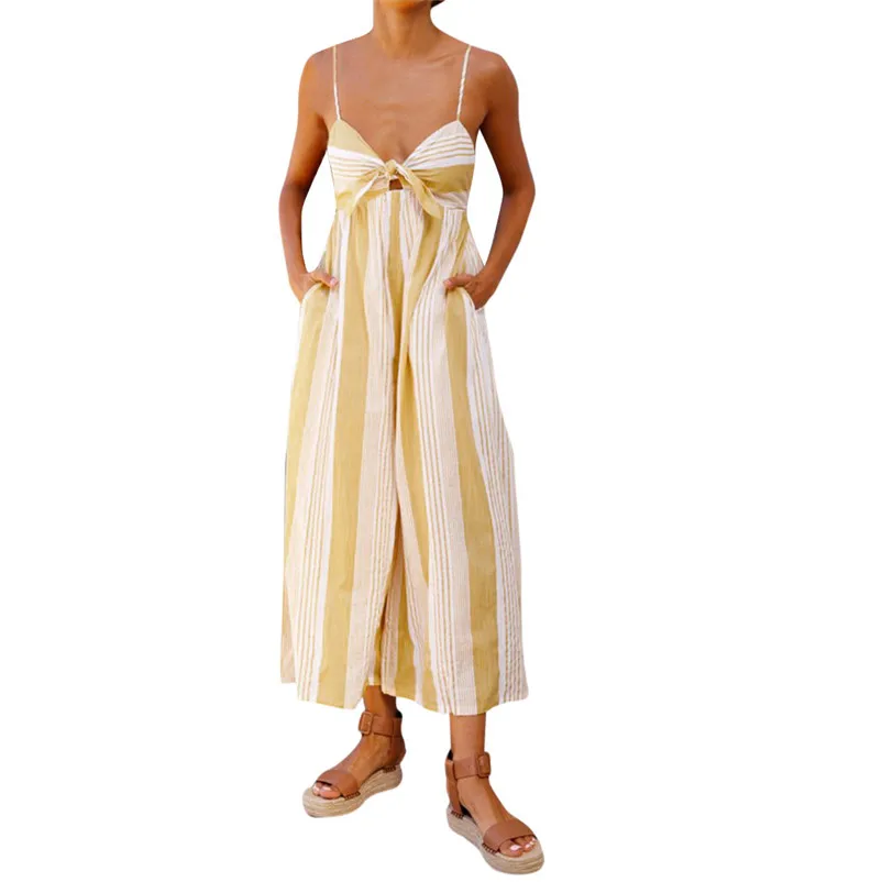 Fashion summer jumpsuit woman 2018 Stripe Print Jumpsuits Lady Loose Playsuit Long Trousers Bodysuit pantaloni siamesi J21#N (5)