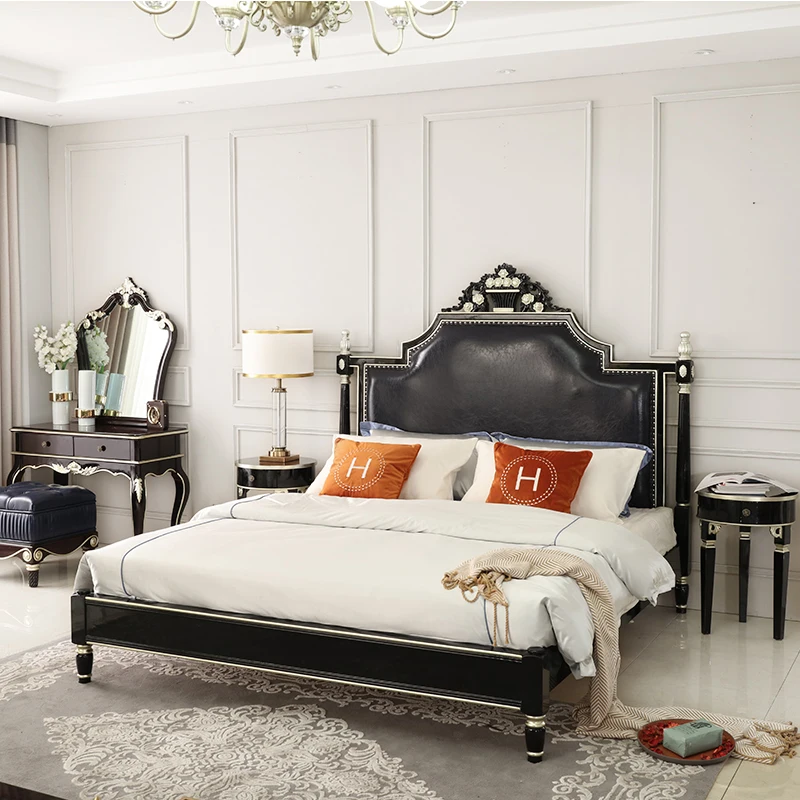 Черное дерево палисандр в готическом стиле роскошный комплект для спальни кровать