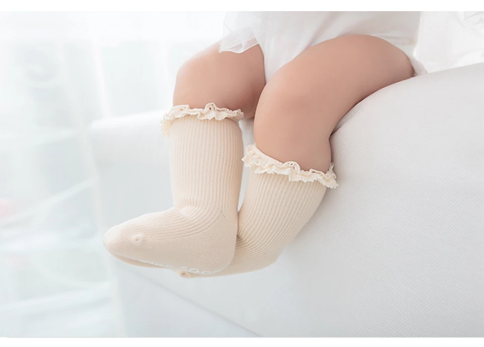 Нескользящие хлопковые кружевные носки для маленьких девочек милый новорожденный малыш дышащий принцесса короткий носок с рюшами весна осень аксессуары для одежды