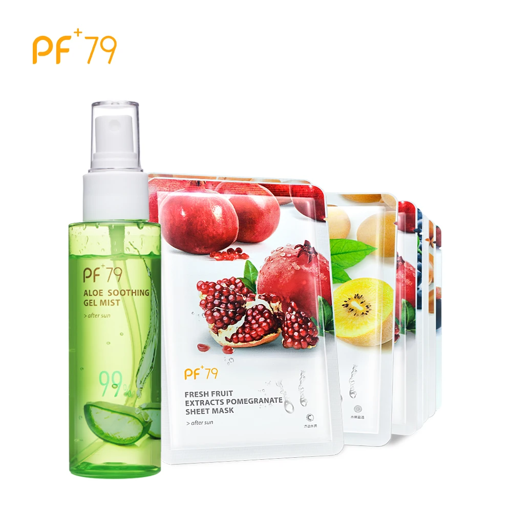 

PF79 Fresh Fruit Extracts Facial Mask + Aloe Vera Gel Mist Deep Replenishment Moisturizing Whitening Sunscreen Face Mask