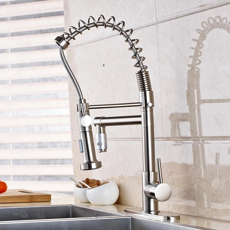 

Deck Mounted Kitchen Sink Faucet Swivel Spout Mixer Tap With 8" Cover Plate Nickel Brushed