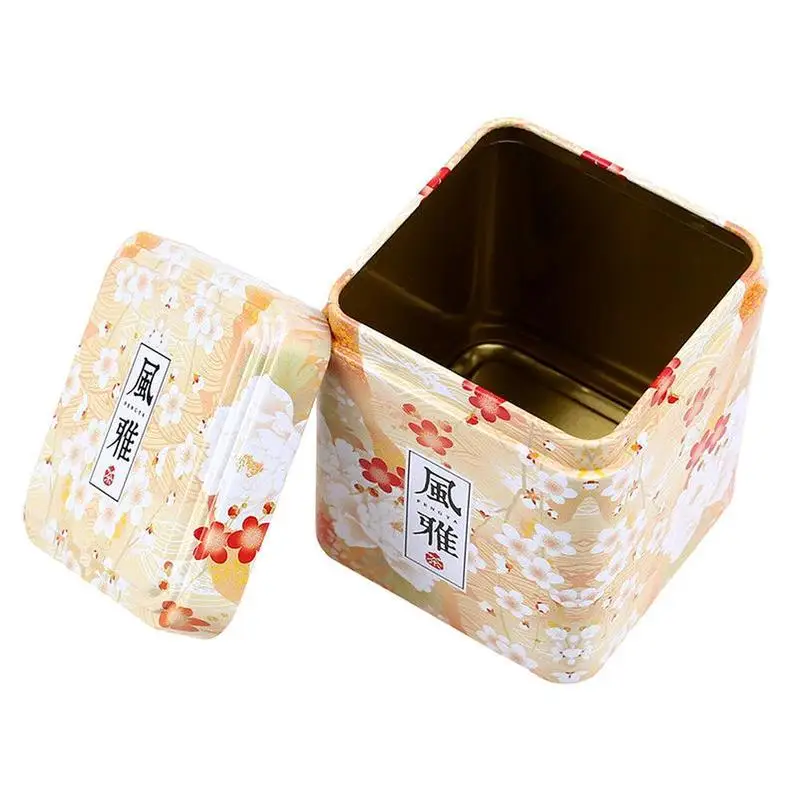 

1 PC Retro Tea Container Tinplate Storage Box Coffee Powder Sealed Moistureproof Canister Square Pot Mini Iron Desktop Organizer