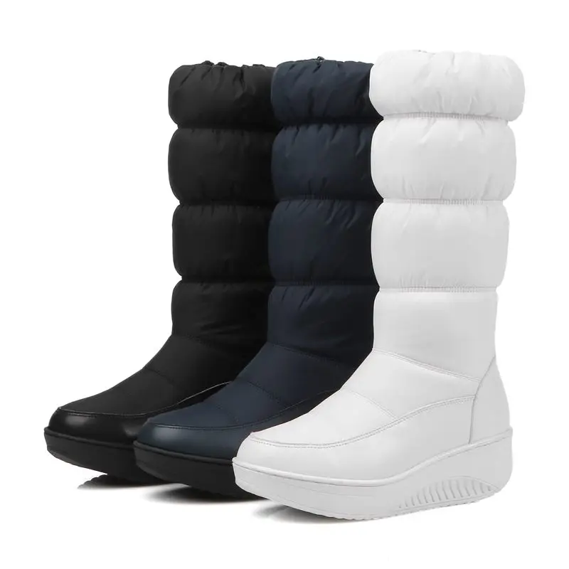 

OllyMurs Plus size 35-44 new fashion winter snow boots platform shoes footwear mid calf women boots solid color zipper white