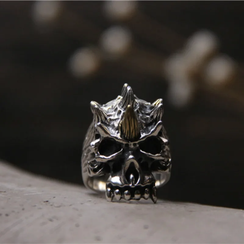 

Carved Handmade Skull Head Ring 925 Sterling Silver Hip Hop Carved Biker Men's Ring Silver Jewelry